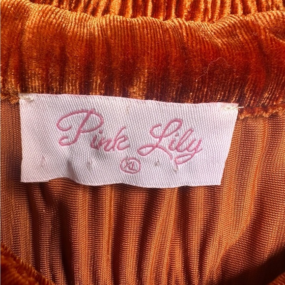 Pink Lily Wrinkle Effect Tiered Copper Rust Button Down Velvet Top XL NWOT - Picture 5 of 10